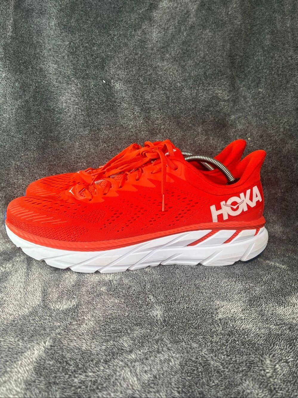 HOKA Clifton 7 Mens 13 Athletic Running Shoes Red Blue White